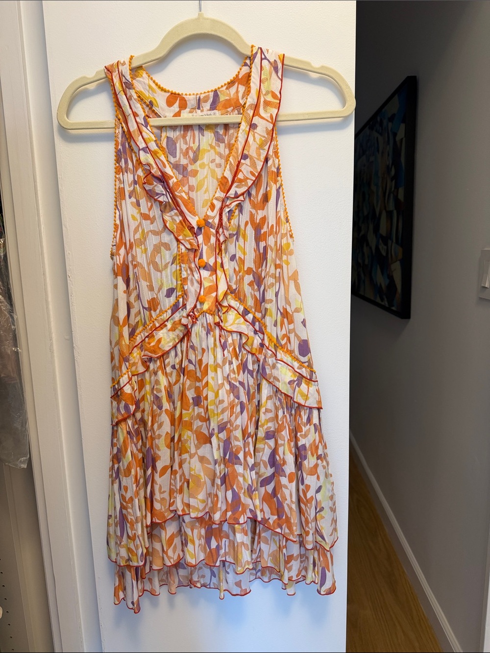 Poupette St. Barth Orange, Yellow & Purple Floral Tiered Dress